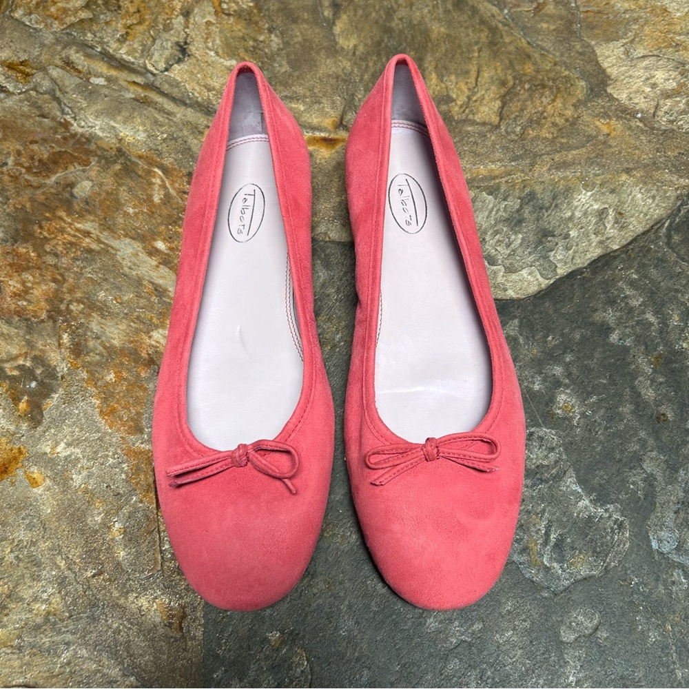 Talbots Pink Leather Suede Ballet Flats with Bow 11 11B NOS vintage New w/o tags